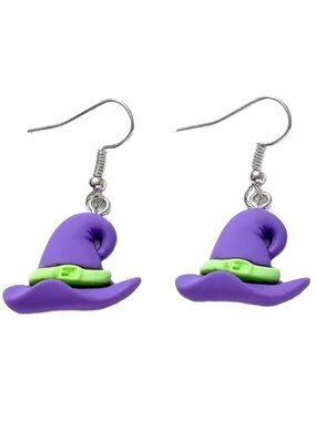 Halloween Purple Witch Hat Dangle Earrings